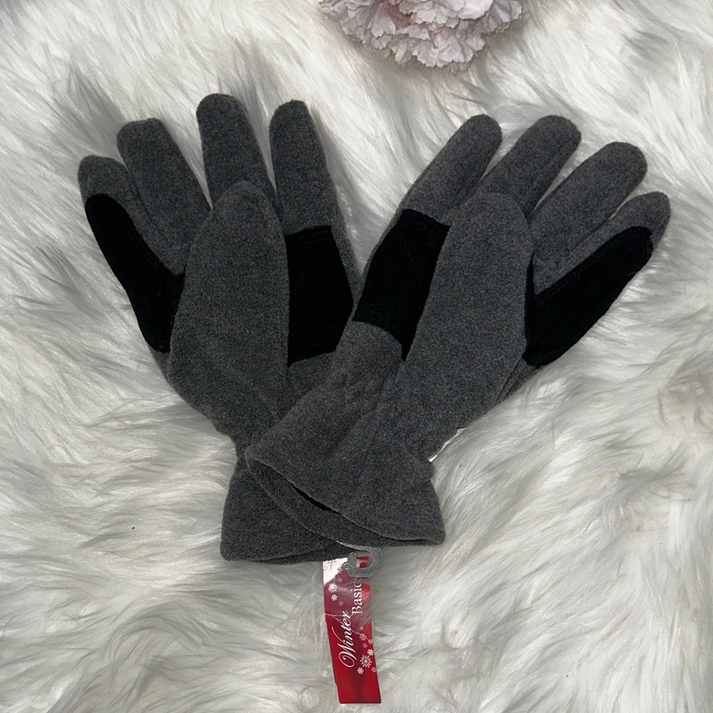 Winter Suede Fleece Glove Gray And Black